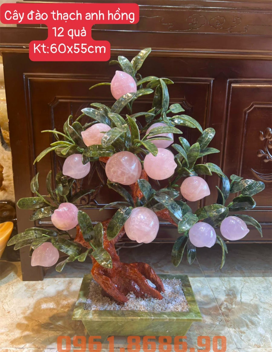 Cây đào đá thạch anh hồng 12 quả