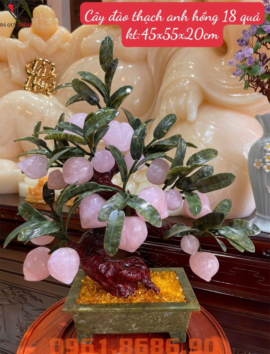Cây đào đá thạch anh hồng 18 quả